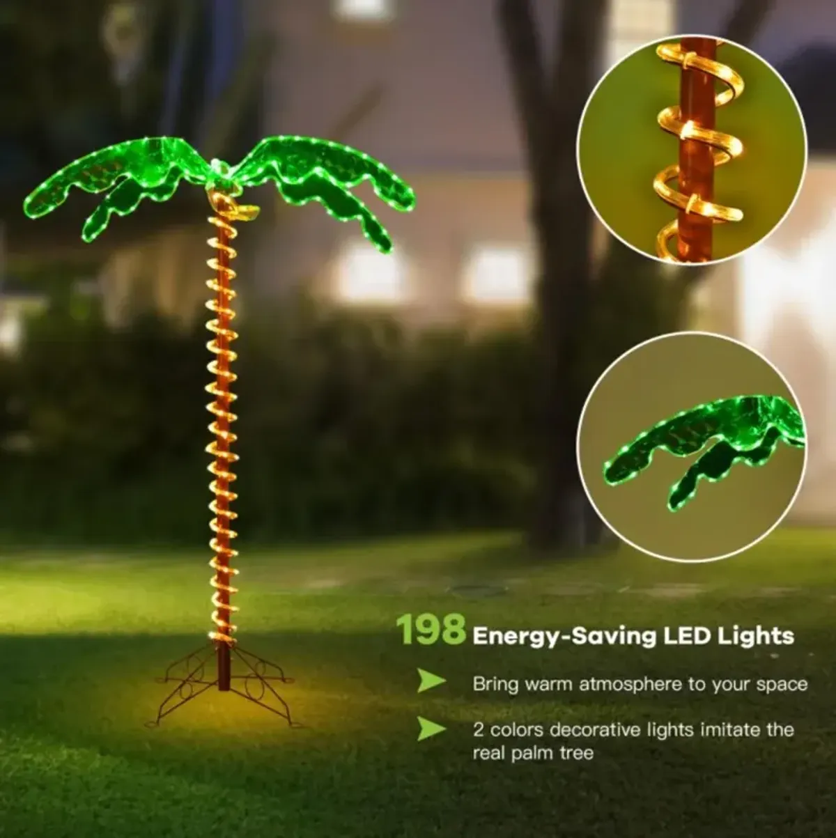 Hivvago 5 Feet LED Pre-lit Palm Tree Decor with Light Rope