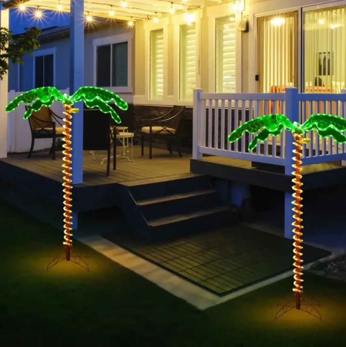 Hivvago 5 Feet LED Pre-lit Palm Tree Decor with Light Rope