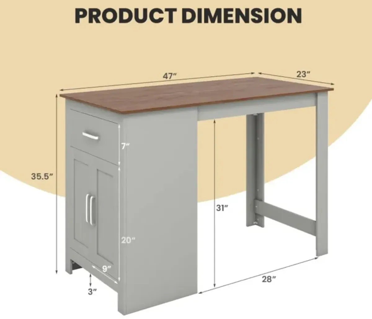 Hivvago Counter Height Bar Table with Storage Cabinet and Drawer