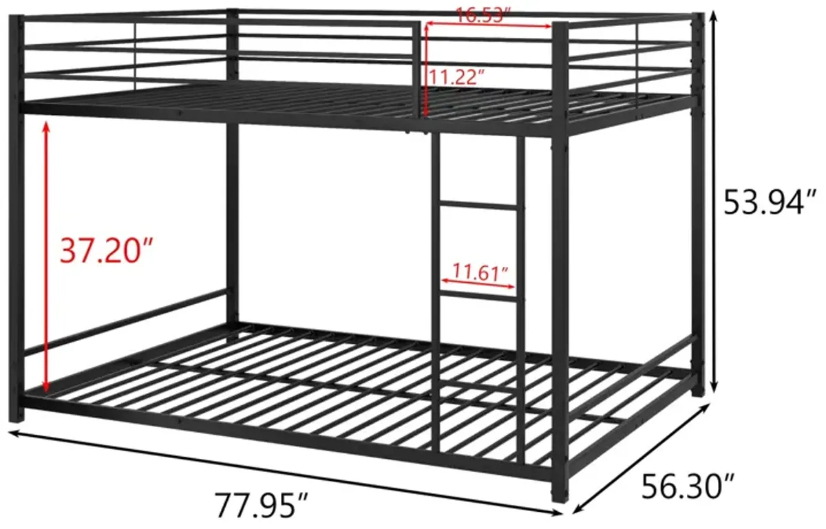 Full Over Full Metal Bunk Bed With Guard Rails