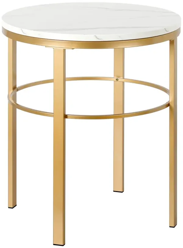 Round Faux Marble and Steel End Table for Living Room or Bedroom