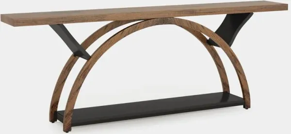 Tribesigns 70.87" Console Table with Storage Shelf, Narrow Long Sofa Table Behind Couch Table, 2-Tier Rustic Entryway Table with Half Moon Frame for Hallway Living Room (Brown & Black)
