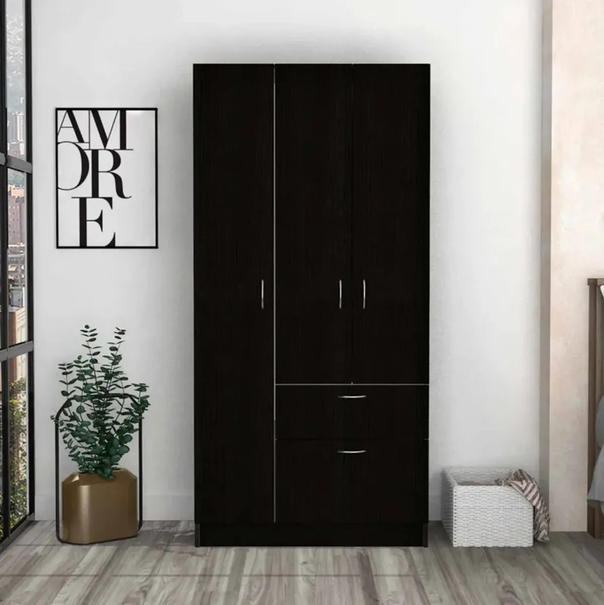 Streamdale Meredith 1-Drawer Rectangle Armoire Black Wengue And White