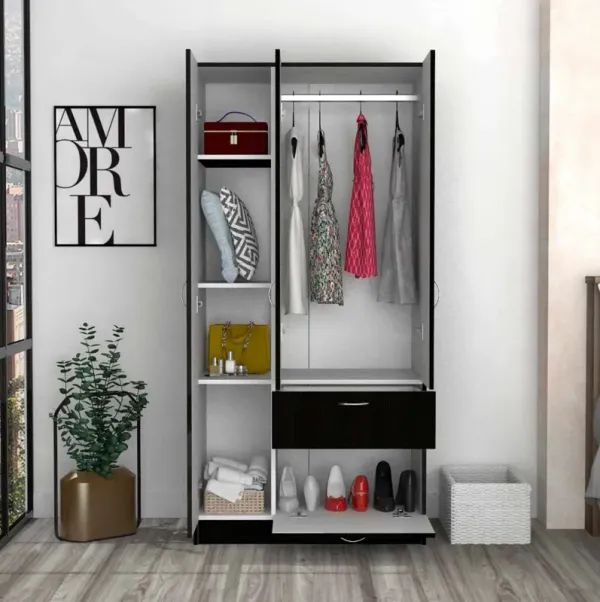 Streamdale Meredith 1-Drawer Rectangle Armoire Black Wengue And White