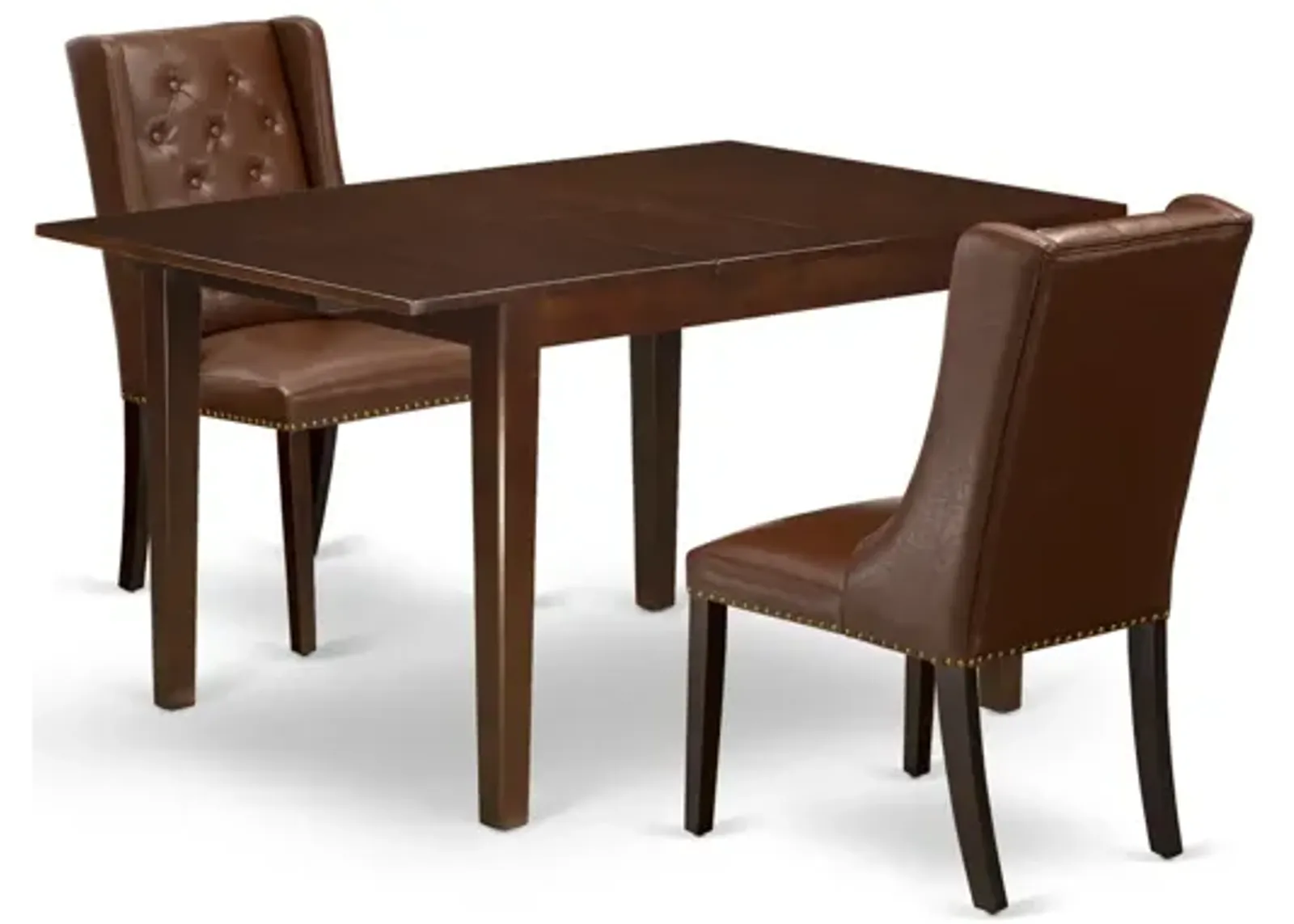 East West Furniture East West Furniture MLFO3-MAH-46 3-Piece Kitchen Table Set Includes 1 Butterfly Leaf Rectangular Dining Table and 2 Brown Linen Fabric dining room chairs with Button Tufted Back - Mahogany Finish