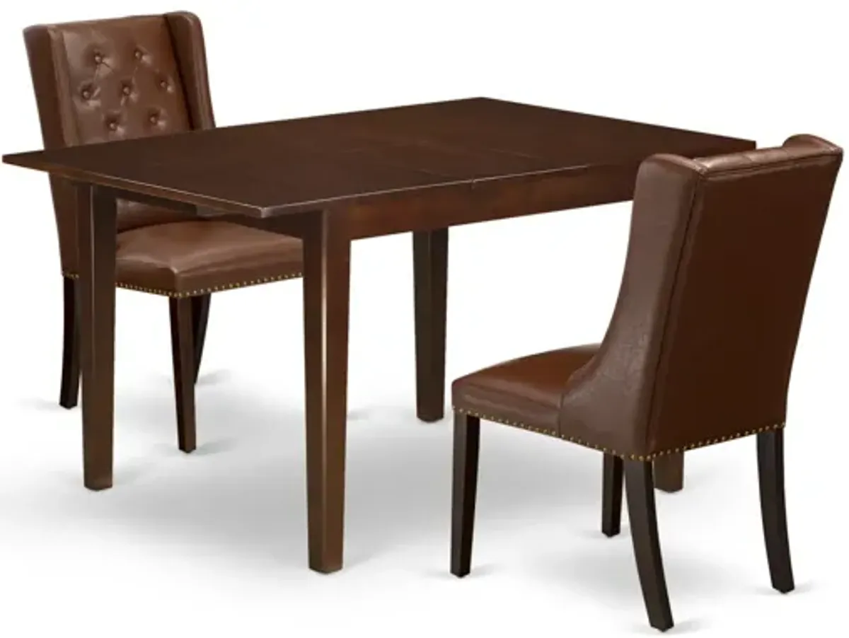 East West Furniture East West Furniture MLFO3-MAH-46 3-Piece Kitchen Table Set Includes 1 Butterfly Leaf Rectangular Dining Table and 2 Brown Linen Fabric dining room chairs with Button Tufted Back - Mahogany Finish