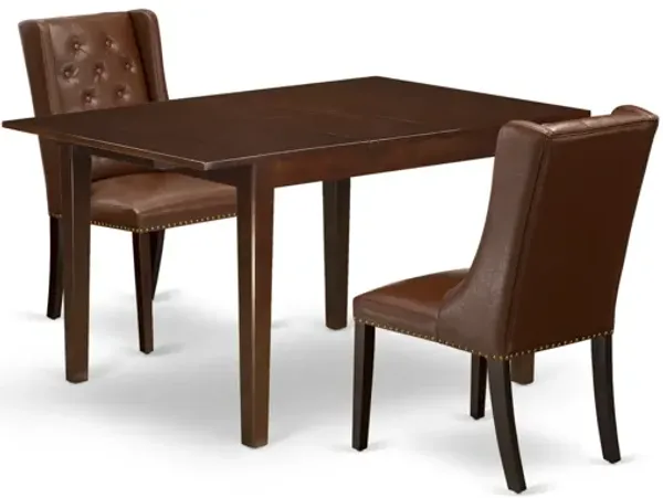 East West Furniture East West Furniture MLFO3-MAH-46 3-Piece Kitchen Table Set Includes 1 Butterfly Leaf Rectangular Dining Table and 2 Brown Linen Fabric dining room chairs with Button Tufted Back - Mahogany Finish