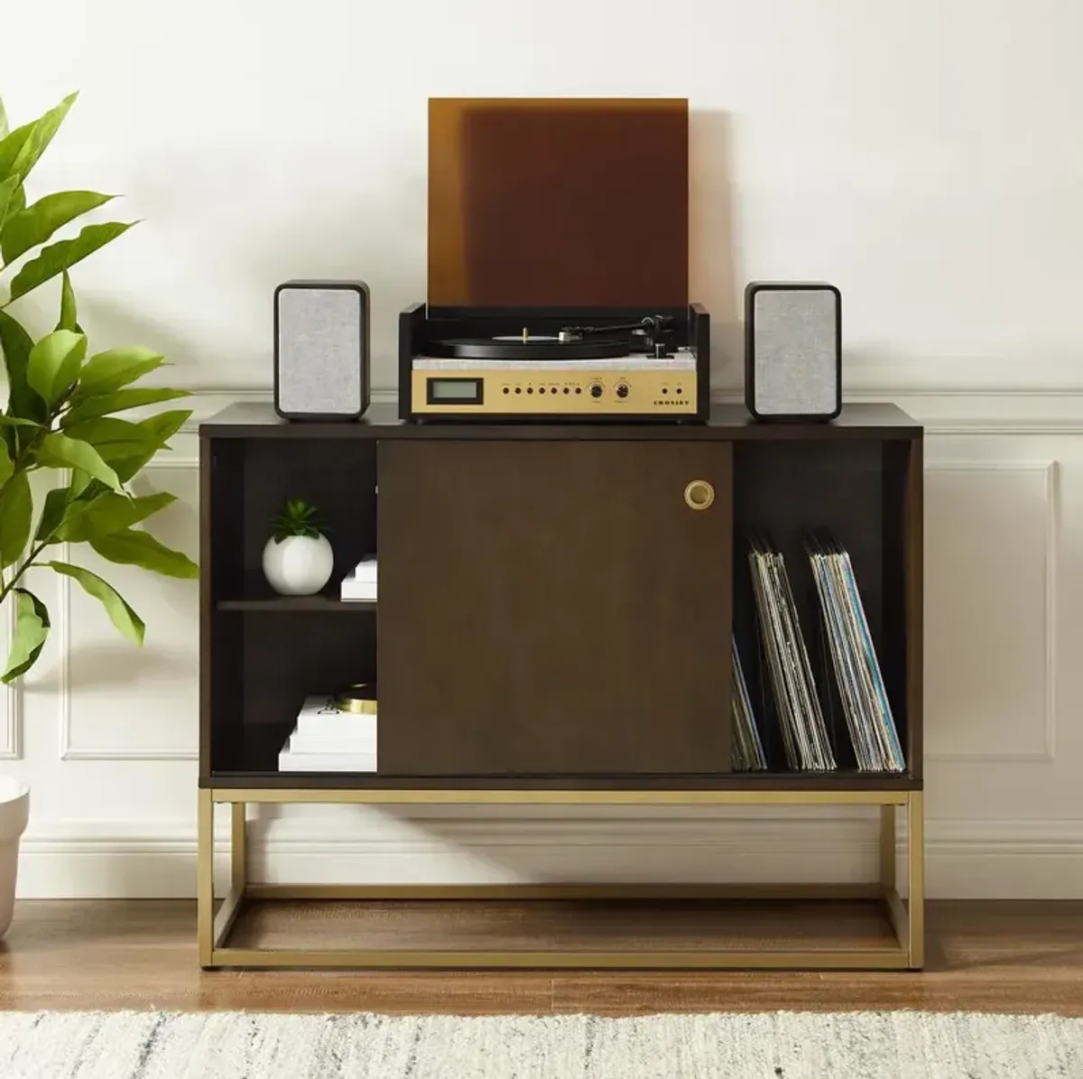 Byron Media Console Dark Brown/Gold