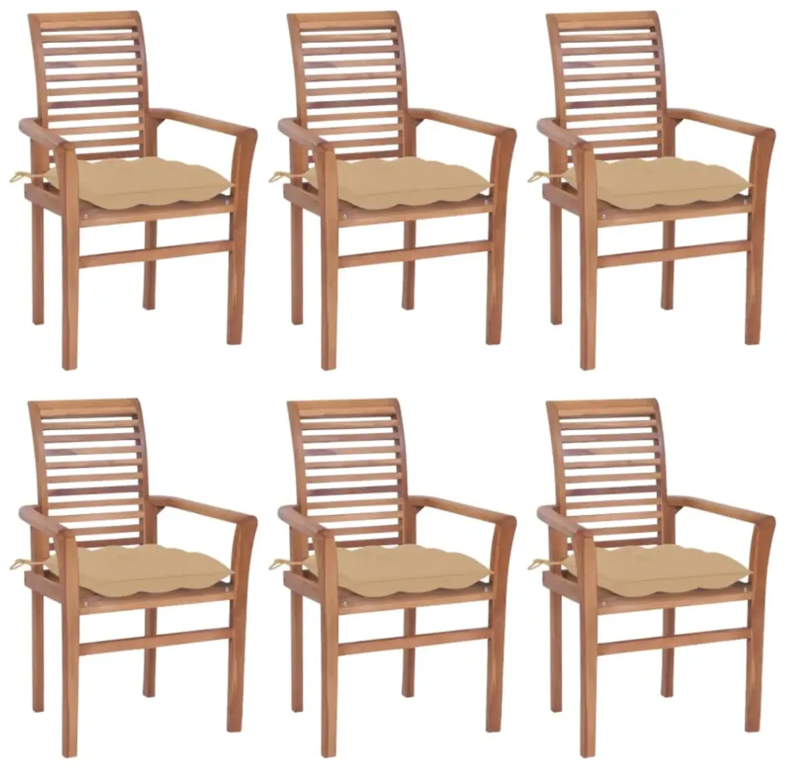 vidaXL Dining Chairs 6 pcs with Beige Cushions Solid Teak Wood