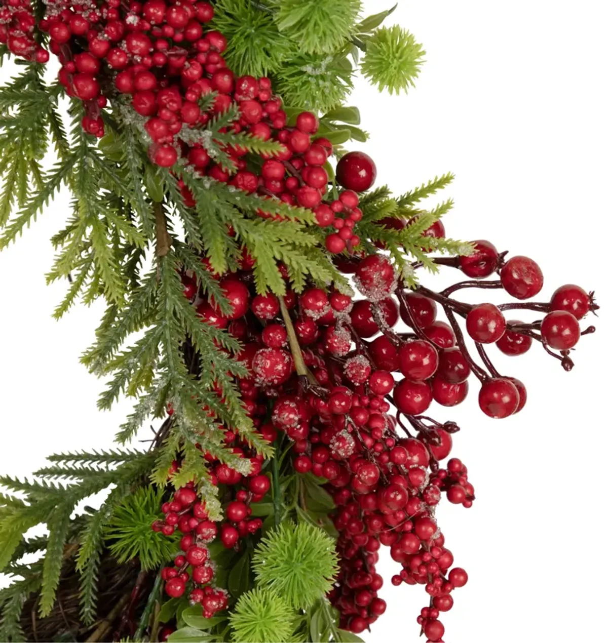 Red Berry and Frosted Pine Christmas Wreath  28-Inch  Unlit