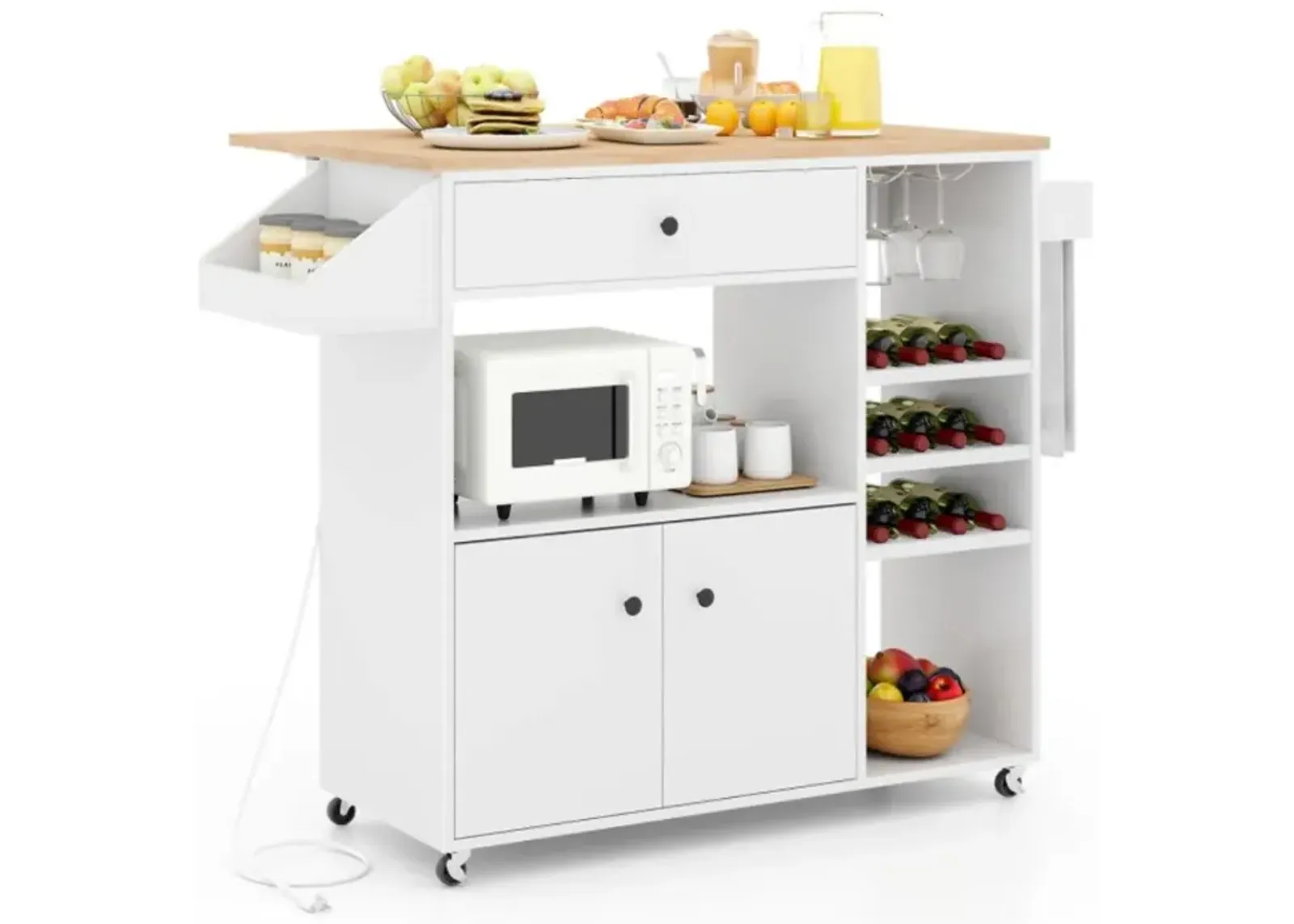 Hivvago Drop Leaf Mobile Kitchen Island Cart with Power Outlet and Adjustable Shelf