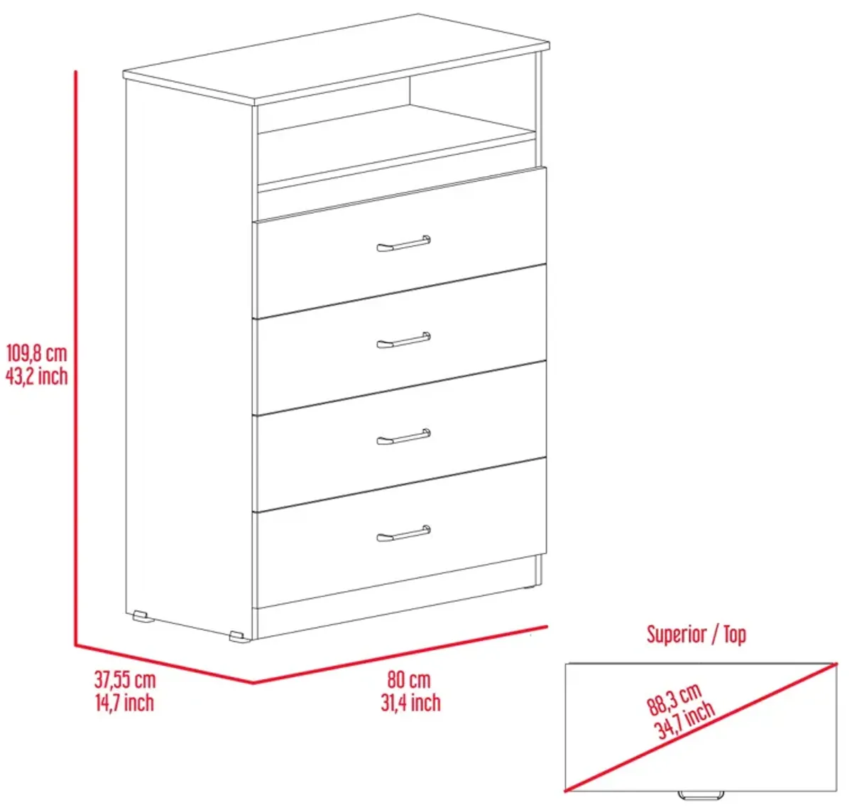 Cassville 4-Drawer 1-Shelf Dresser White