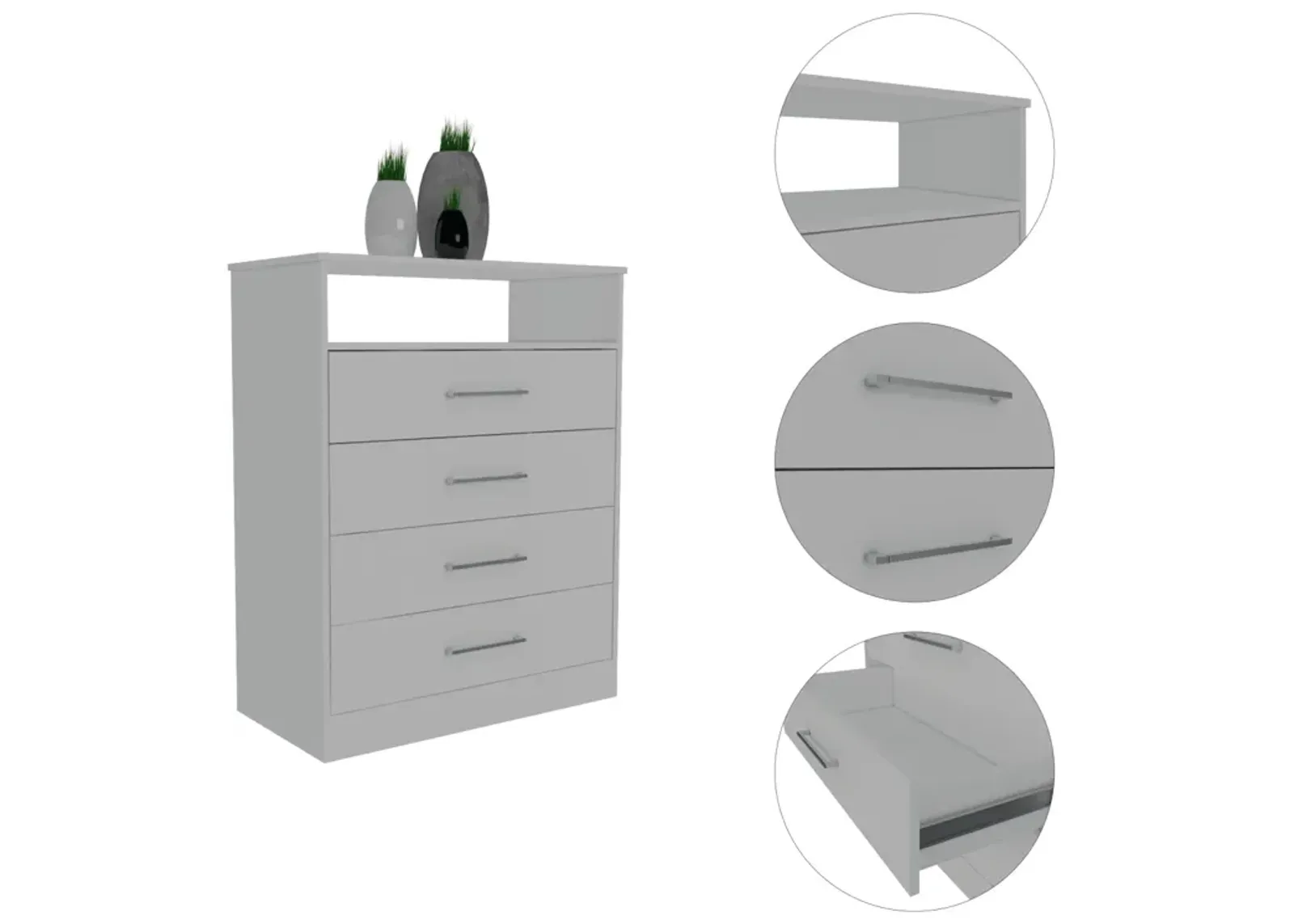 Cassville 4-Drawer 1-Shelf Dresser White