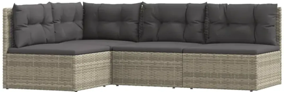 vidaXL 4 Piece Patio Lounge Set with Cushions Gray Poly Rattan