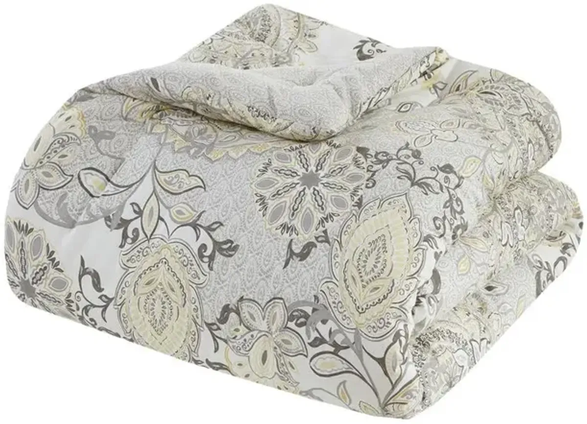 Belen Kox 8 Piece Cotton Floral Printed Reversible Comforter Set, King, Yellow, Belen Kox