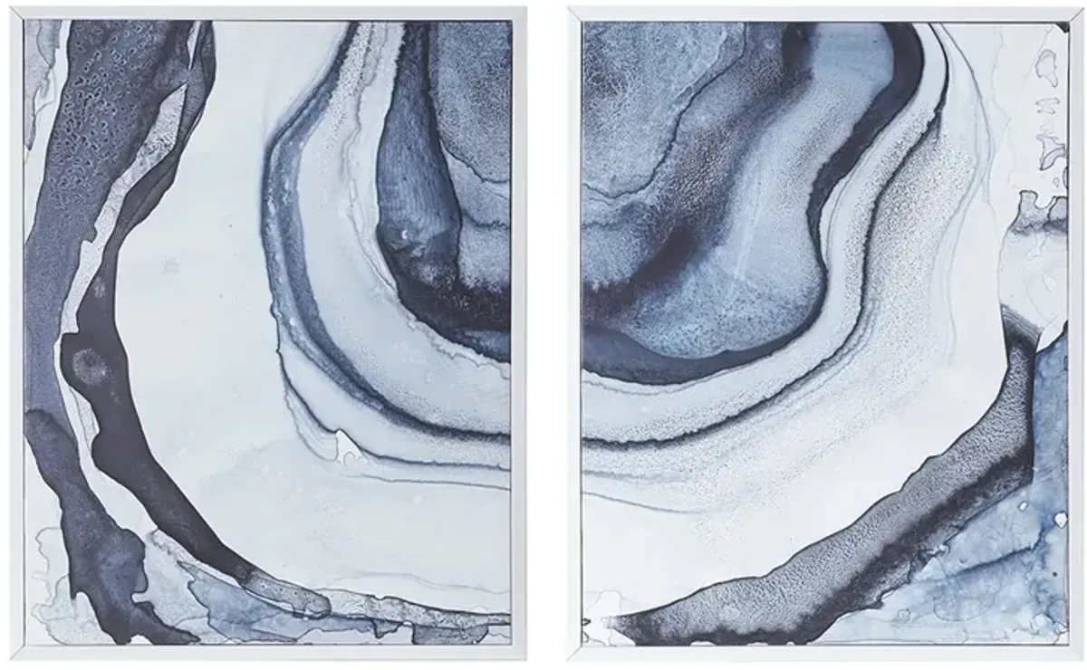 Gracie Mills Luther 2-Piece Blue Abstract Diptych Framed Canvas Set