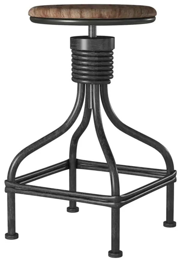 20-30 Inch Swivel Counter Bar Stool, Vintage Metal Frame, Round Seat, Brown, Black-Benzara