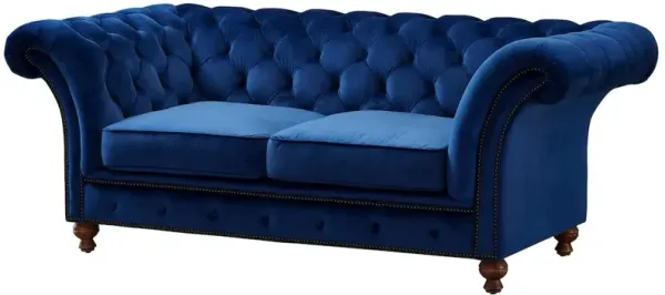 Crafters and Weavers Peyton Sloped Arm Chesterfield Love Seat - Blue Velvet