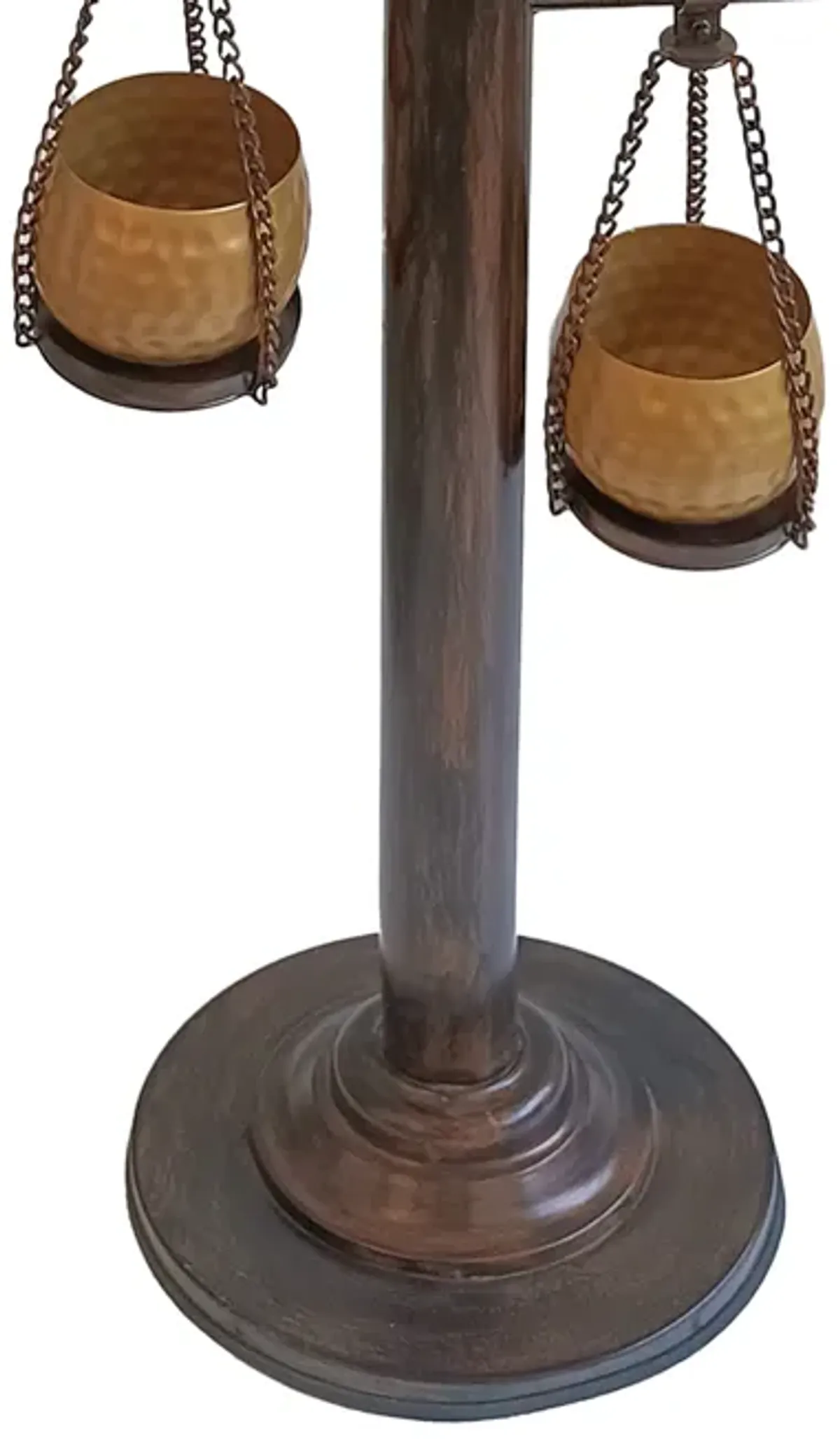 52 Inch Tall Plant Stand with 4 Hanging Pots, Antique Bronze, Gold, Black-Benzara