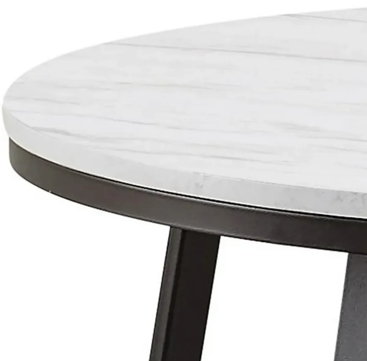 36 Inch Coffee Table, Faux Marble Tabletop, Sturdy Metal Base, White, Black-Benzara