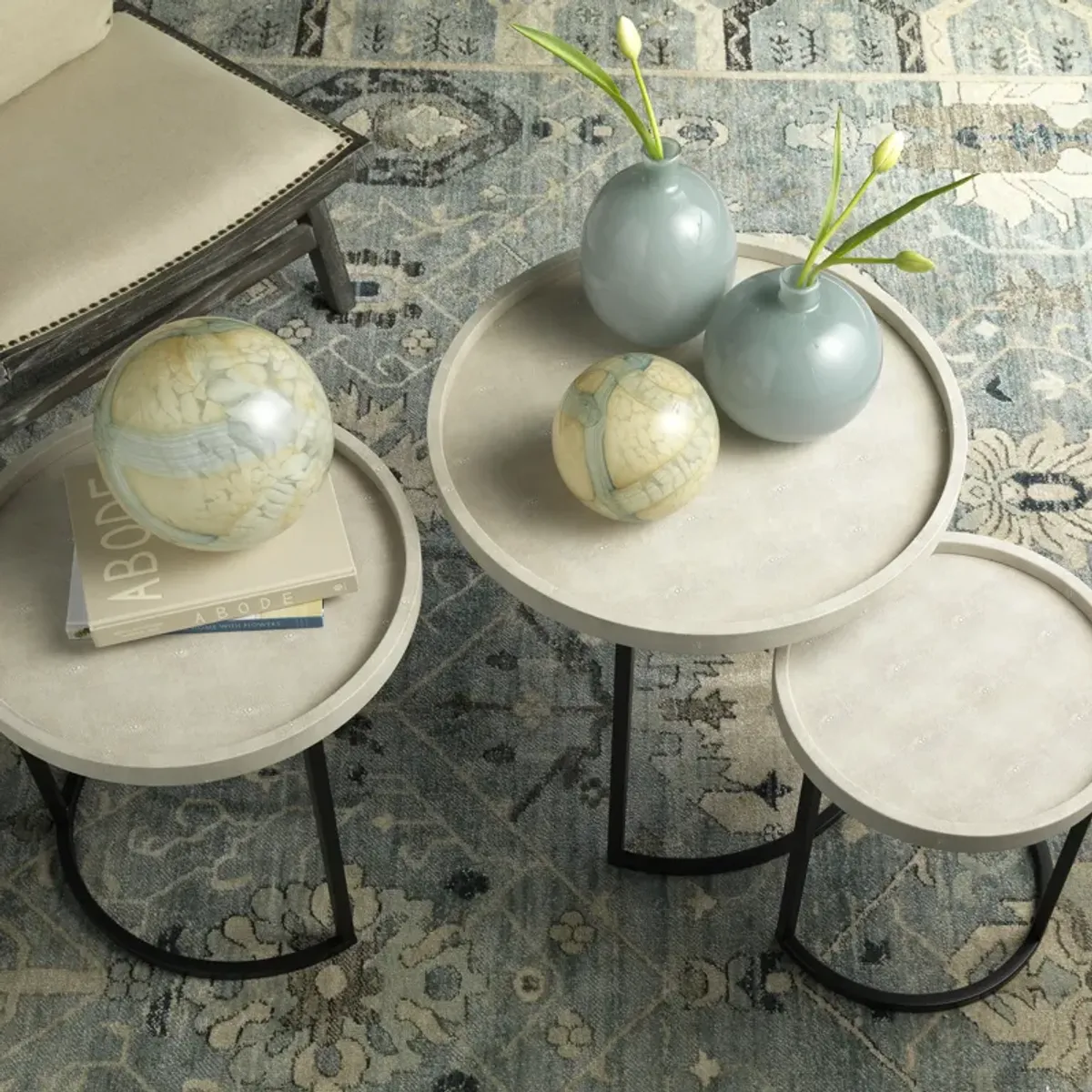 Maddox Faux Shagreen Nesting Tables (Set of 3), Cream