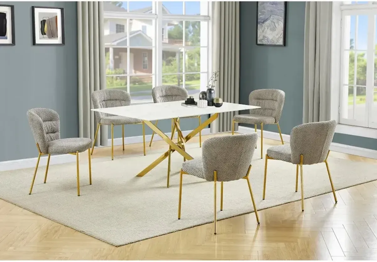 Best Quality Furniture Rectangle Tempered Glass Dining Table With 6 Grey Side Chairs