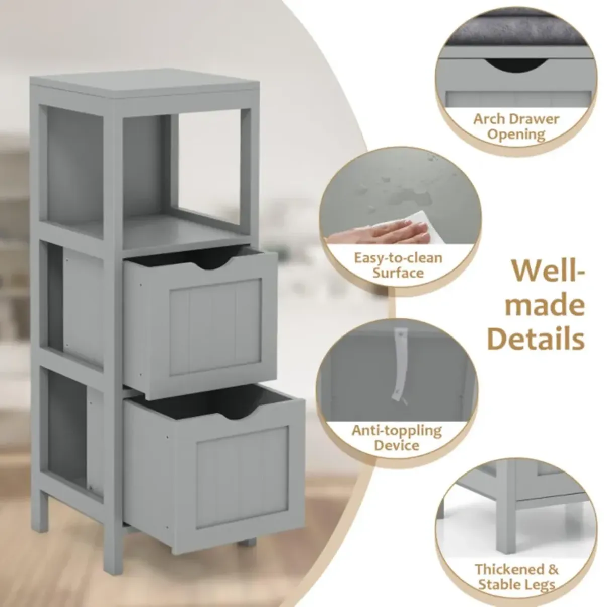 Hivvago Freestanding Storage Cabinet with 2 Removable Drawers for Bathroom