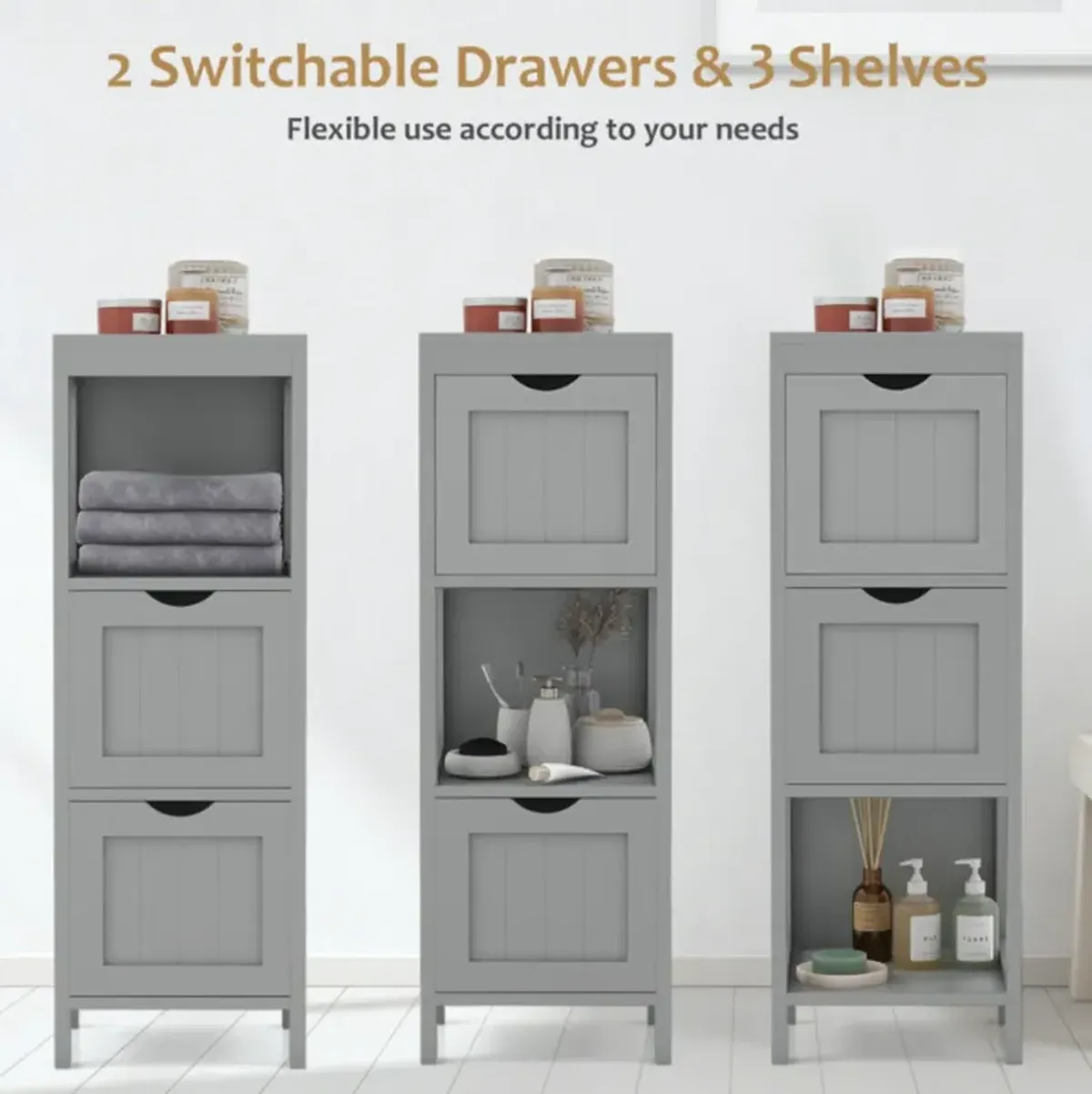 Hivvago Freestanding Storage Cabinet with 2 Removable Drawers for Bathroom