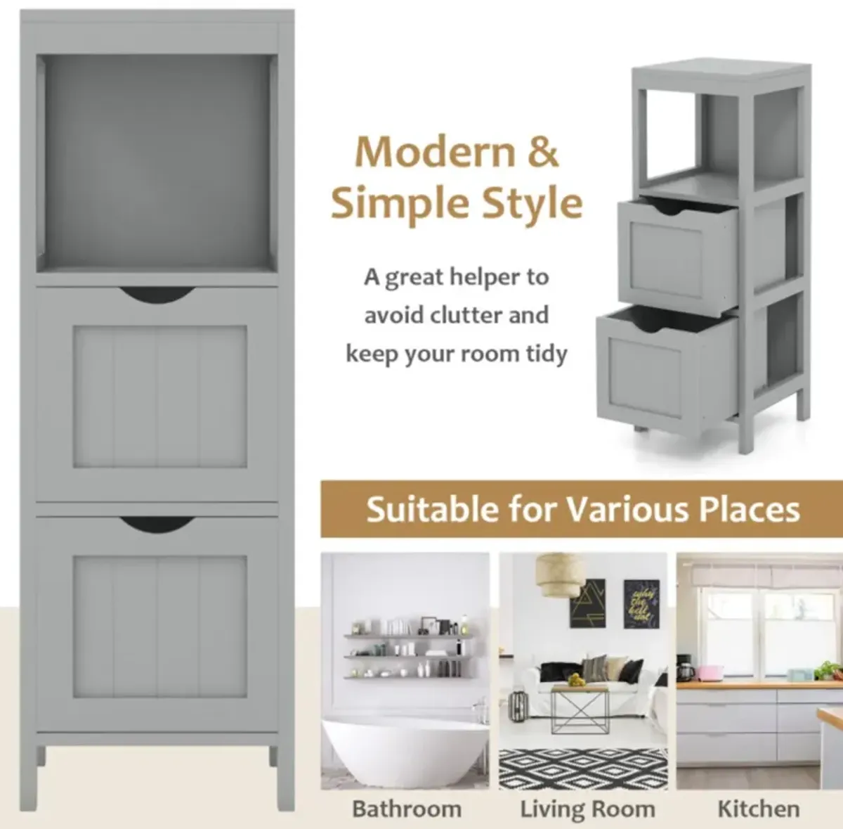 Hivvago Freestanding Storage Cabinet with 2 Removable Drawers for Bathroom