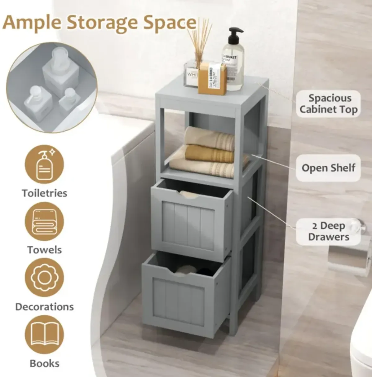 Hivvago Freestanding Storage Cabinet with 2 Removable Drawers for Bathroom