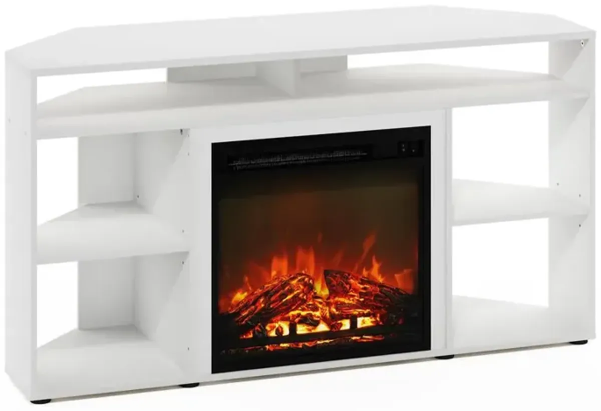 Jensen Corner TV Stand with Fireplace for TV up to 55 Inches, Solid White