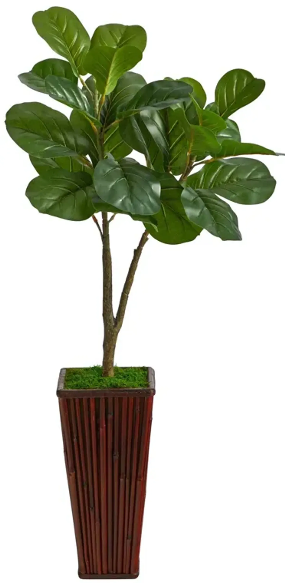 Nearly Natural 39-in Fiddle Leaf Fig Artificial Tree in Bamboo Planter