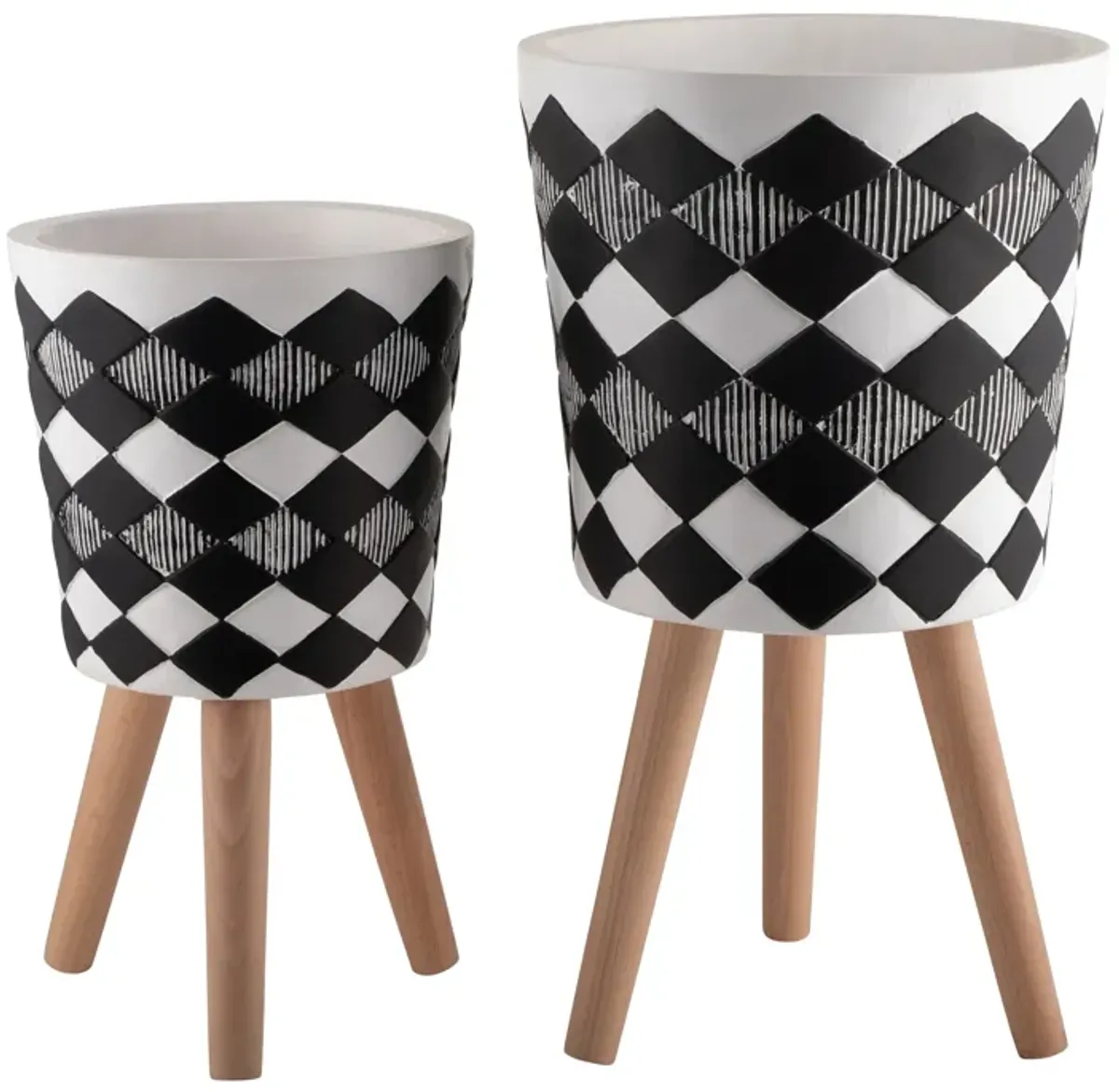 Diamond Planter with Wood Legs, Black