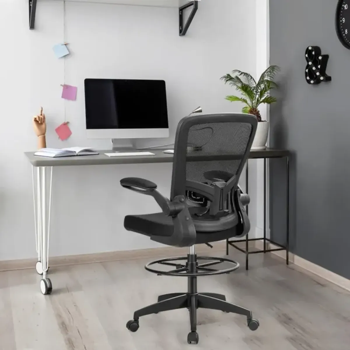 Hivvago Height Adjustable Drafting Chair with Flip Up Arms