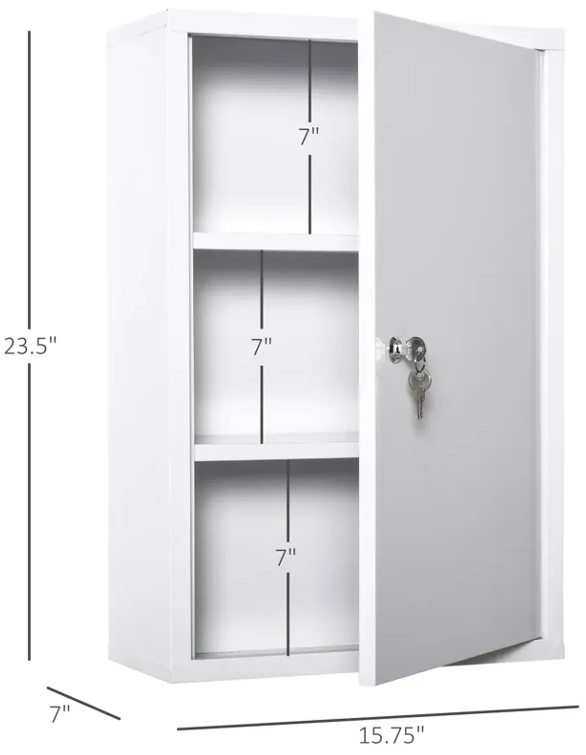 White Medicine Cabinet: 24x16 Steel Wall Mount with 3-Tier Storage