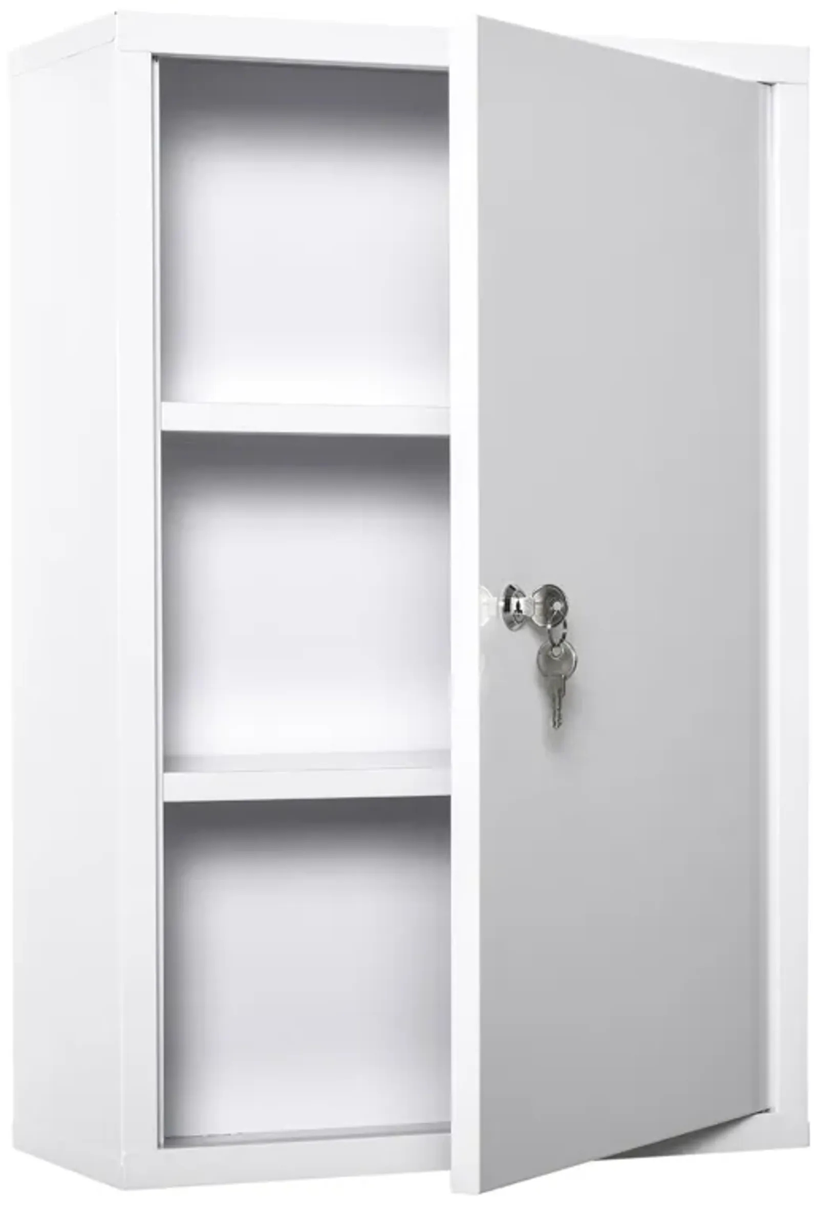 White Medicine Cabinet: 24x16 Steel Wall Mount with 3-Tier Storage