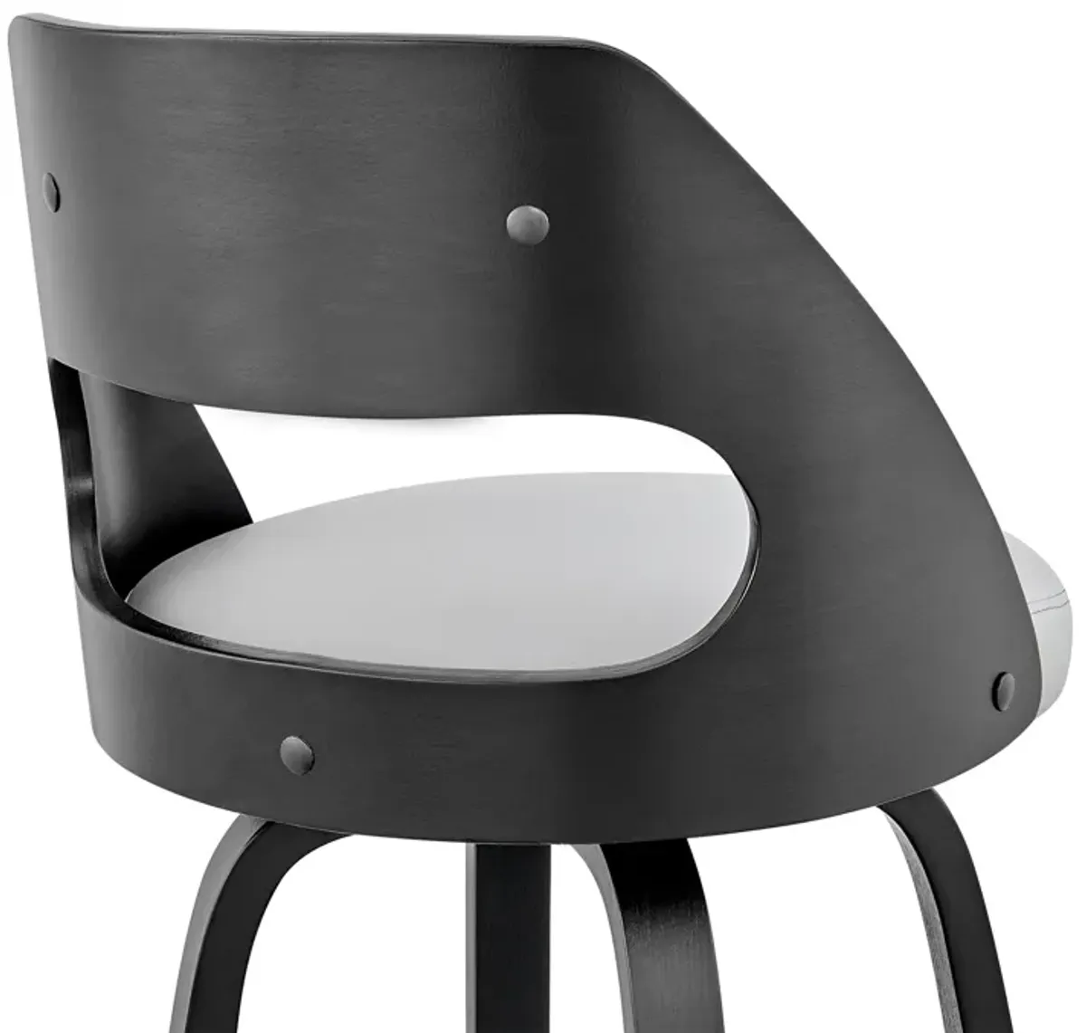 Julius  Gray Faux Leather and Black Wood Bar Stool