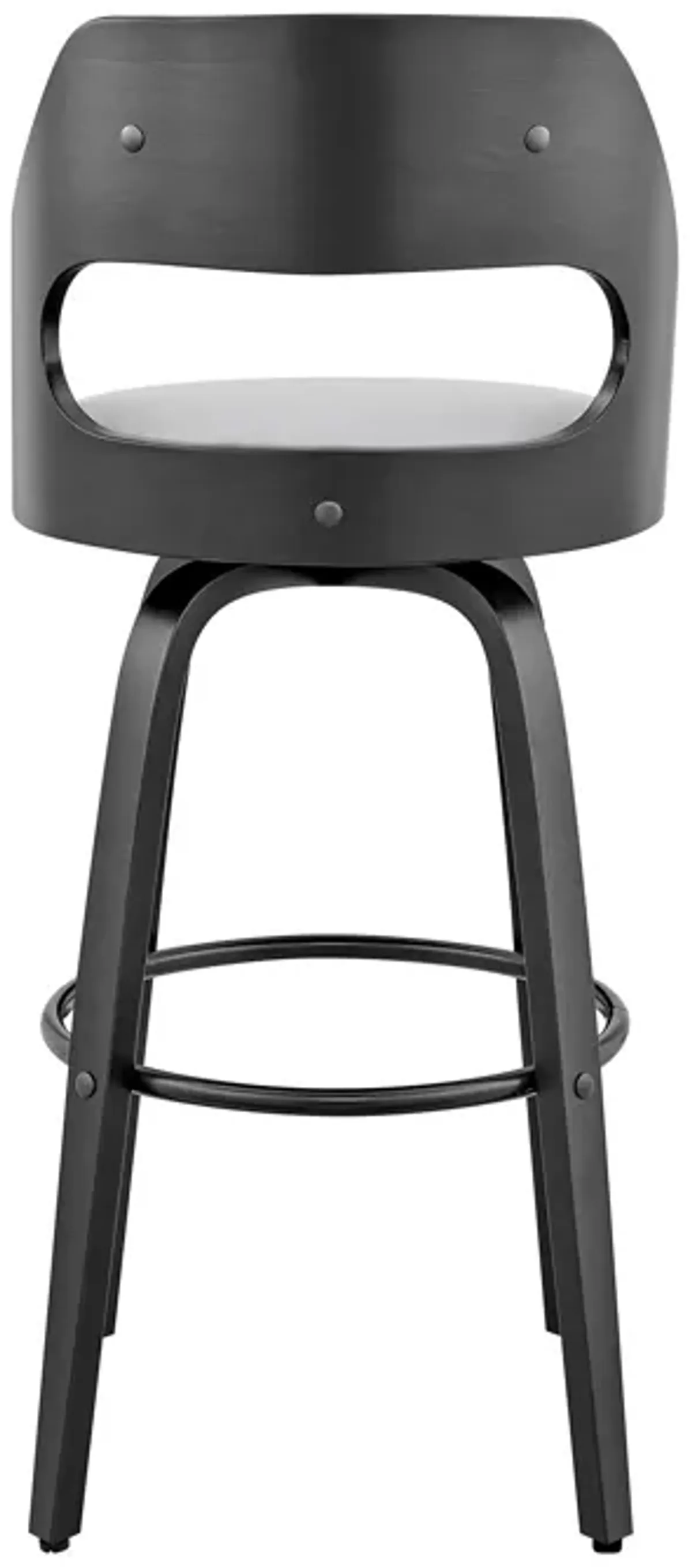 Julius  Gray Faux Leather and Black Wood Bar Stool