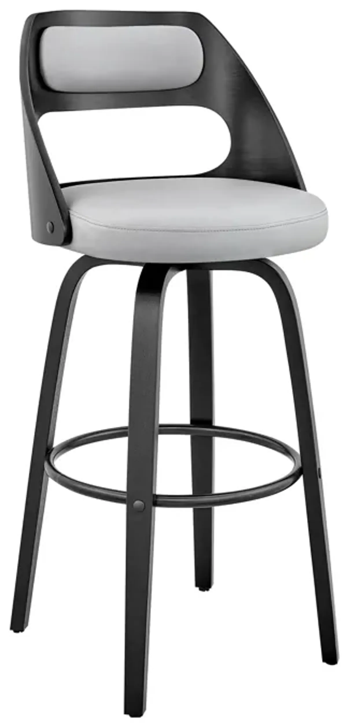 Julius  Gray Faux Leather and Black Wood Bar Stool