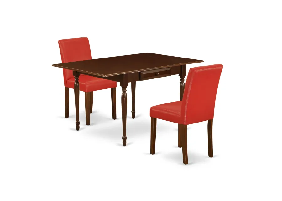 East West Furniture 1MZAB3-MAH-72 3Pc Kitchen Set - Rectangular Table and 2 Parson Chairs - Mahogany Color