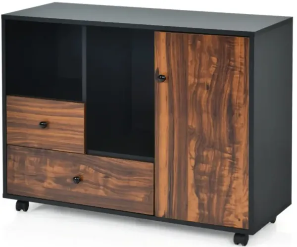 Mobile Filing Cabinet 2 Drawers with Open Shelves for Home and Office