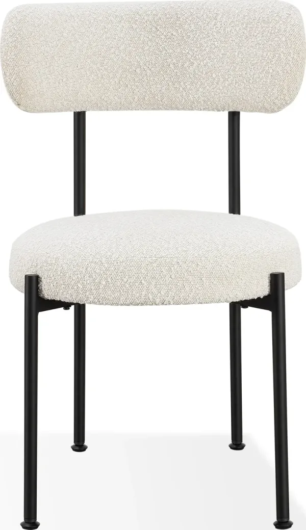 Aere Boucle Upholstered Metal Leg Dining Chair in Ivory and Black - Set of 2