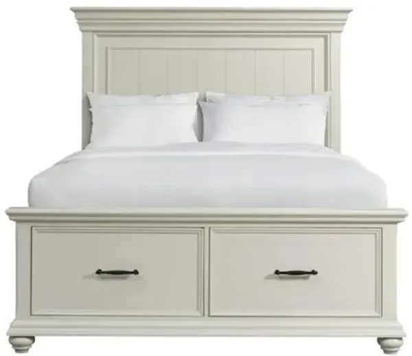 White Brooks Queen Wood Platform Bed Frame with Hidden Storage