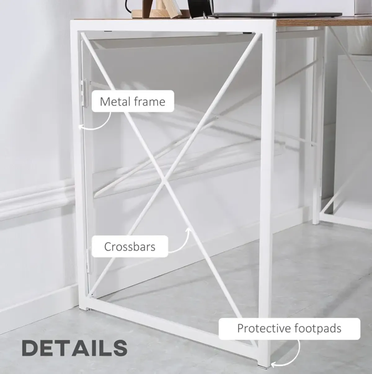 Natural Study Space: 47.25" Folding Laptop Table with Metal Frame