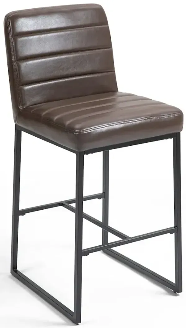 Glamour Home Set of 2 Belisario Brown Faux Leather Bar Stool with Black Metal Legs