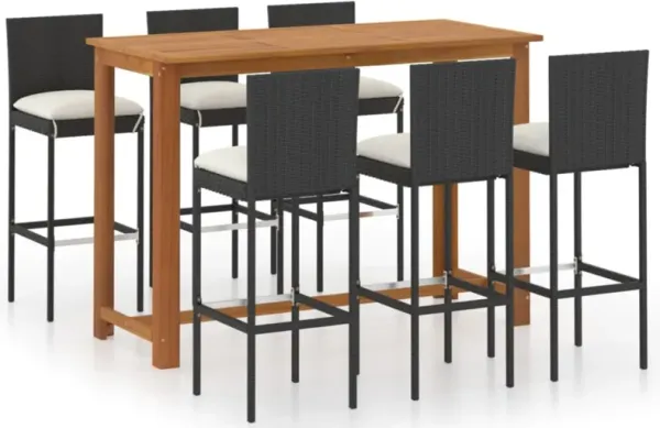 vidaXL 7 Piece Garden Bar Set with Cushions Black