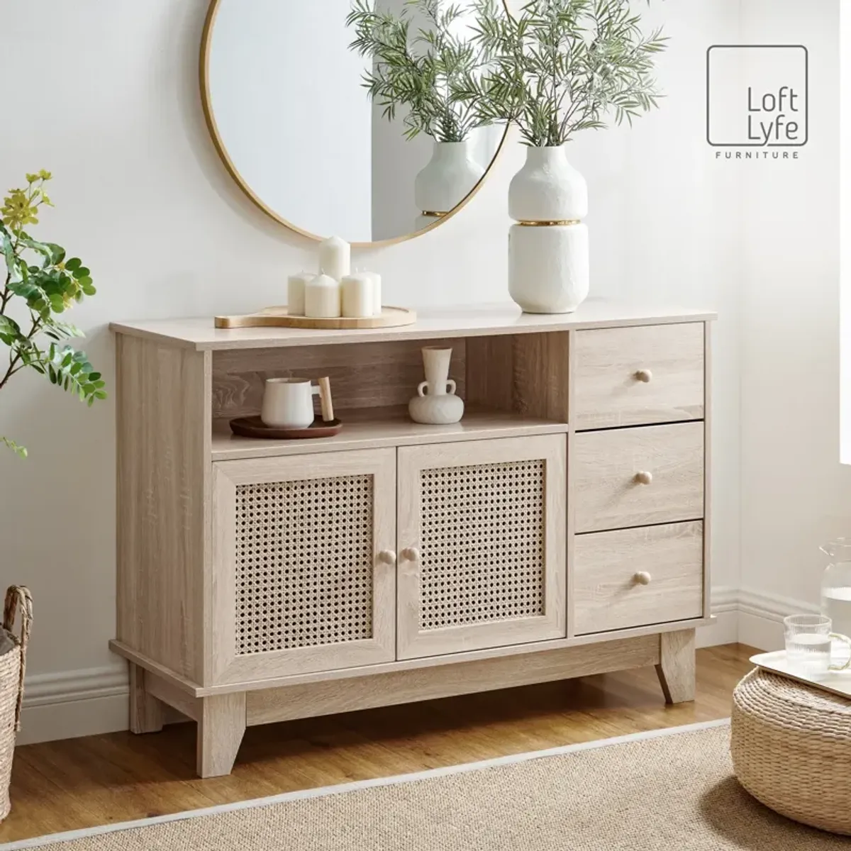 Loft Lyfe Ina Sideboard, Console Table, Media Center, Natural