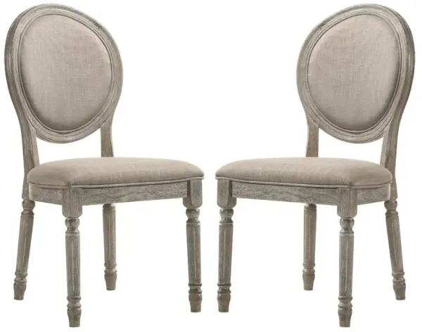 Side Chair with Oval Padded Back and Turned Legs, Set of 2, Brown-Benzara