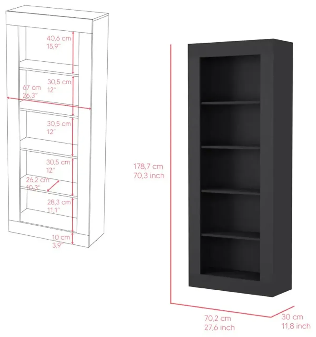 Bookcase Wray, Office, Black