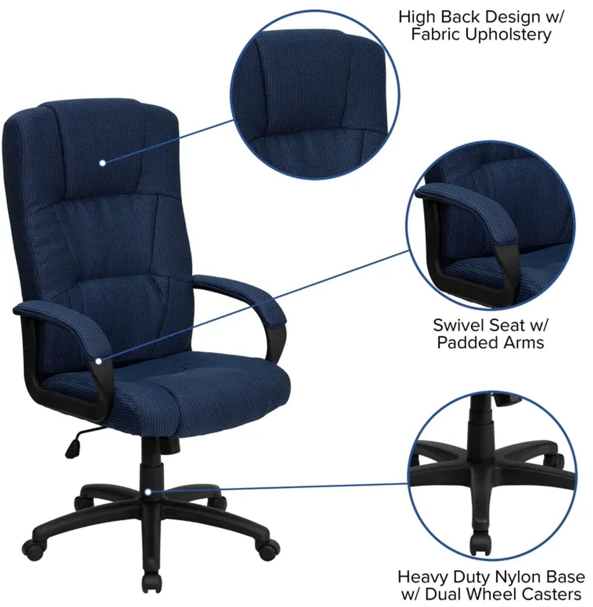 Rochelle High Back     Fabric Executive Swivel Office Chair with Arms